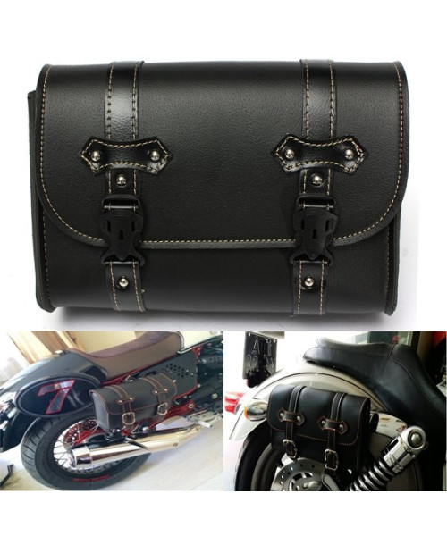 Motorcycle Saddle Leather Bag Storage Tool Pouch Black