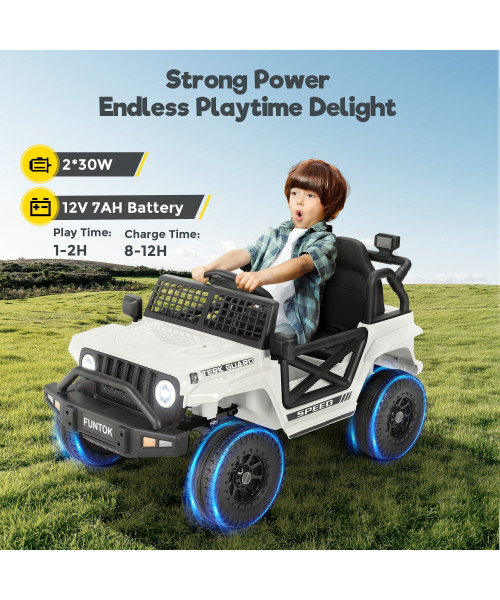 FUNTOK R05A 12V 7AH Kids Ride on Truck Car 5km/h Max Speed Safety Rechargeable Powered Electric Car for 3-8 Years Old Kids with Remote Control Bluetooth MP3 Player