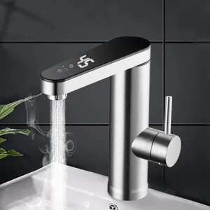3400W Instant Water Heater Faucet 220V/50Hz 304 Stainless Steel,Temperature Display,Three-Gear adjustment, IPX4 Waterproof,EU Plug