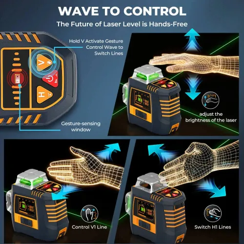 CIGMAN CM-S05 Gesture Control 12 Lines Laser Level 3x360 Green Self-Leveling High Precision APP Bluetooth Remote Digital Display
