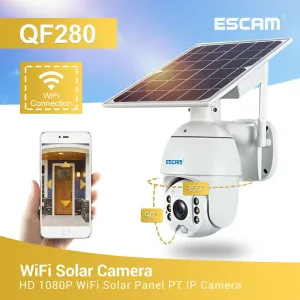 [US Direct] ESCAM QF280 1080P Solar Powered WiFi PTZ Security Camera Night Vision Two-way Audio IP66 Waterproof CCTV Home Surveillcance Cameras