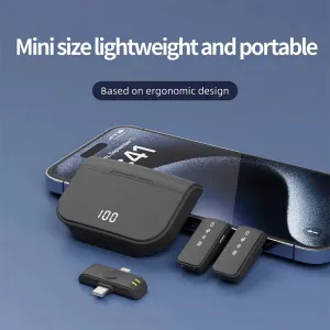 H61 1 to 2 Wireless Lavalier Microphone with iP/Type-C Dual Interface Receiver Digital Display Noise Cancelling Omnidirectional Lapel Mic for Live Broadcast Mobile Phone Tablet