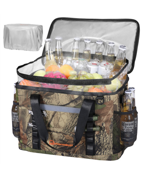 WARMOUNTS Backpack Cooler Insulated 75 Cans w/ Insulating Cover, Upgraded Leakproof Soft Cooler Backpack 2 Compartment for Camping Hiking Picnic Beach