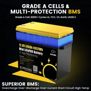 GOKWH 12V 340AH Vehicle Storage Box 4352Wh Mini LiFePO4 Battery Built-in 200A Bluetooth BMS