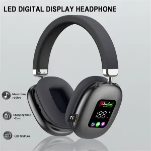 AKZ616BT Bluetooth Headphones RGB Digital Display Screen Headset 40mm Speaker HiFi Bass Driver 30H Long Battery Life Adjustment Low Latancy Headphones with Mic