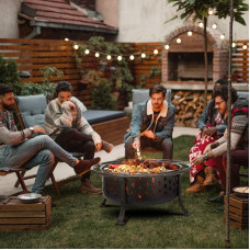 SINGLYFIRE 36 Inch Fire Pit Large Outdoor Wood Burning Crossweave firepit Heavy Duty Steel Bronze Pit for Patio Backyard Garden with BBQ Grate/ Spark Screen / Log Grate / Poker