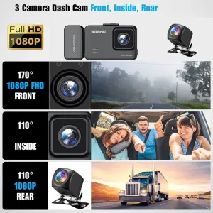 3 Channel WiFi Car Dash Cam HD Video Recording with Night Vision High-Definition Screen Car DVR Night Vision 1920*1080P