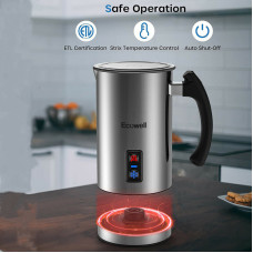 ECOWELL Milk Frother, Coffee Frother Electric, Automatic Hot and Cold Foam Frother, Stainless Steel Milk Steamer and Frother for Latte, Macchiato, Cappuccinos 8.1oz/240 ml Silver, WMMF02