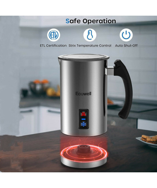 ECOWELL Milk Frother, Coffee Frother Electric, Automatic Hot and Cold Foam Frother, Stainless Steel Milk Steamer and Frother for Latte, Macchiato, Cappuccinos 8.1oz/240 ml Silver, WMMF02