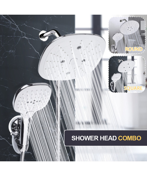 6Pcs Rainfall Shower Head Combo Setting Large Angle-adjustable Shower Set Square Round Water-saving Pressurized Top Spray