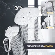 6Pcs Rainfall Shower Head Combo Setting Large Angle-adjustable Shower Set Square Round Water-saving Pressurized Top Spray