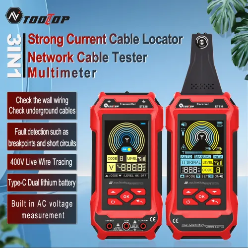 AV TOOLTOP ET836 ET838 Network Cable Tester Multimeter 400V Voltage Testing LCD Display Live Wire Tracing Rechargeable Battery