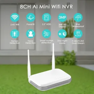 8CH Wireless Wifi Mini NVR 8 Channel 5MP Camera H.265 Compression AI Motion Detect 128GB TF Card 14TB HDD Video Recorder Network Video Recorder
