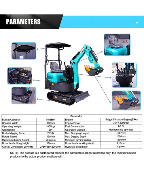 1 Ton Mini Excavator EPA Engine Compact Crawler Digger 13.5kw Power 0.025m Bucket for Home Garden Farm Constructiona