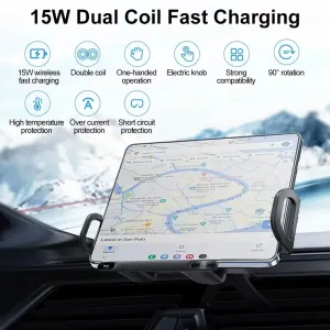 15W Dual Coil Fast Charing Car Wireless Charger Phone Holder Automatic Rotating Fold Screen Tand Air Vent Mount