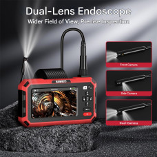 KAIWEETS Dual Lens Endoscope Camera 5 Inch IPS Screen 1920P HD Front and Side View IP67 Waterproof 8mm Probe 5M Cable 1080p Video Recording 4000mAh Battery USB-C