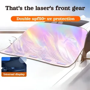 5 Strong Magnetic Buckles Laser Reflective Aluminum Sunshade UV Protection Insulation Foldable Waterproof Heat Shield for Cars SUVs Sedans