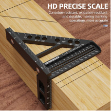 ENJOYWOOD 3D Multi-Angle Measuring Ruler Square Protractor Hole Positioning Inch/MM Imperial Metric Durable Aluminum Alloy T-Type Triangle Scriber Tool Ideal for Woodworking Measuring Angles 22.5/30/45/60/67.5/90 Degrees