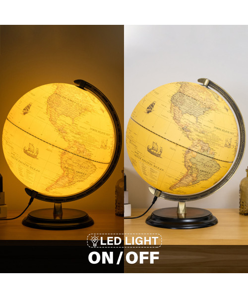12" Illuminated World Globe 720 Rotating Education Cartography Map W/ LED Light