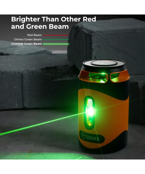 CIGMAN CM-505 Laser Level 360 Green Self-Leveling Cross Line 100Ft Rechargeable Battery Pulse Mode Includes Tripod Magnetic Mount and Carry Pouch