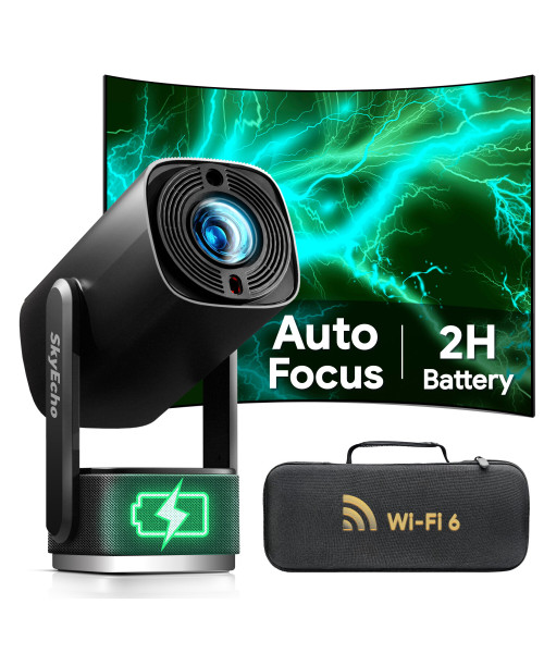 [EU/US Direct] SkyEcho FreeONE-Pro Auto Focus Built-in battery Ceiling Projector Android 1+8G 350 ANSI Lumens 1080P 4K Decoding Supported Built-in 6W Surround Speaker WiFi6 bluetooth 5.2 Home Theater Outdoors Wireless Projectors