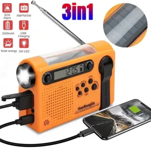 HanRongDa HRD-900 Emergency Radio AM FM SW Solar Hand Crank NOAA Weather Alert 2000mAh Power Bank Flashlight SOS Alarm Portable Survival Gear for Outdoor Camping Emergency Preparedness