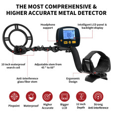 GC1071 Metal Detector Waterproof IP68 with Advanced DSP Chip 10 Inch Coil 5 Search Modes LCD Display Best Gold Detectors for Treasure Hunting