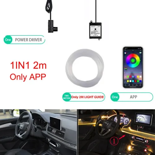 1IN1 2M RGB LED Atmosphere Car Interior Ambient Light Strips Light by App Control Neon LED Dash Board Decorative Lamp