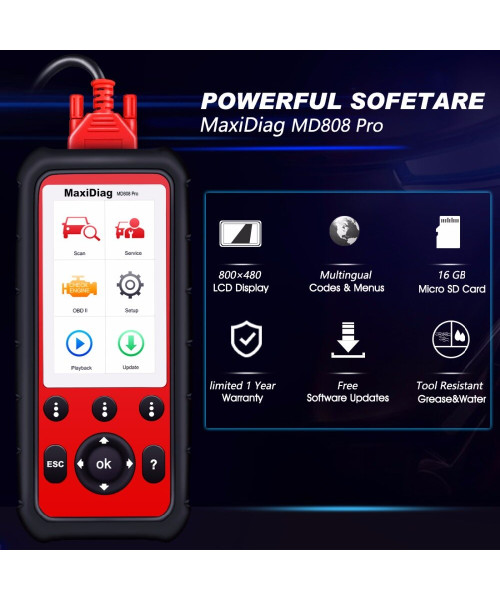 Autel MaxiDiag MD808Pro OBD2 Car Diagnostic Scanner Automotive Code Reader OBDII Full System Diagnosis 7 Services