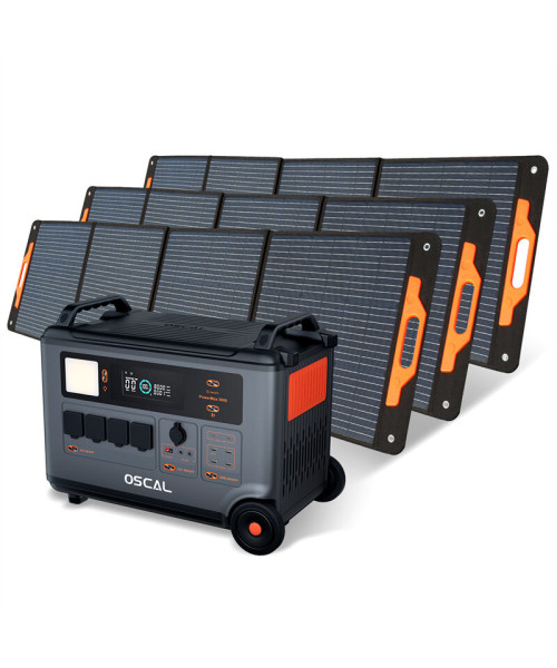 Blackview Oscal PowerMax3600 Rugged Power Station with PM200/PM400 Solar Panel Kit 3600Wh to 57600Wh LiFePO4 Battery Pack Power Bank with 14 Outlets 5 LED Light Modes Morse Code Roller Power Backup for Emergency Communication Camping House