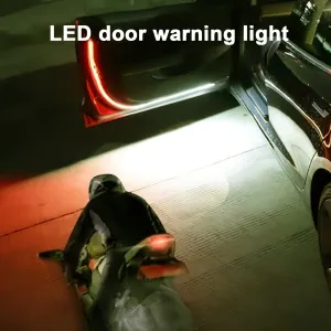 Set Of 2 1.5M Car LED Door Flowing Strip Lamp Car Door Streamer Warning Light Door Side Light Bar Red & White