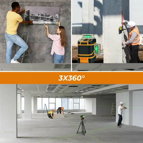 CIGMAN CM-801 Laser Level 3x360 3D with Remote Control Dual 2600mAh Rechargeable Batteries for Continuous Work Sturdy L-Bracket and Magnetic Mount Clear Laser Lines for Precise and Accurate Leveling