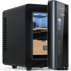 NEEDONE Electric Humidor Cabinet 8L with Heating and Cooling Quiet Control System Thermostatic Cooler Cabinet Humidor Box with Spanish Cedar Wood Shelves & Drawer with Hygrometer Gift for Men