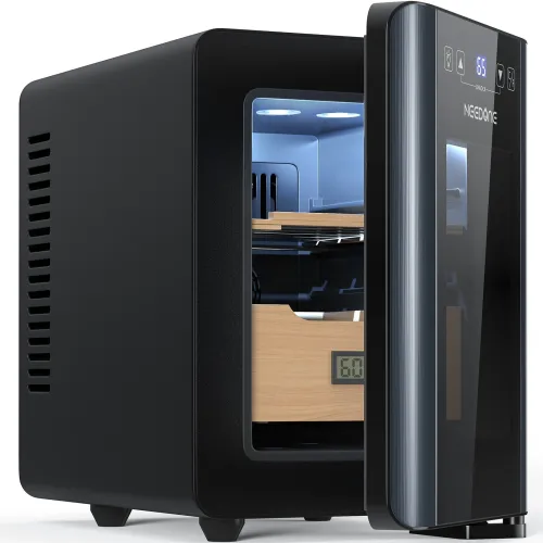 NEEDONE Electric Humidor Cabinet 8L with Heating and Cooling Quiet Control System Thermostatic Cooler Cabinet Humidor Box with Spanish Cedar Wood Shelves & Drawer with Hygrometer Gift for Men