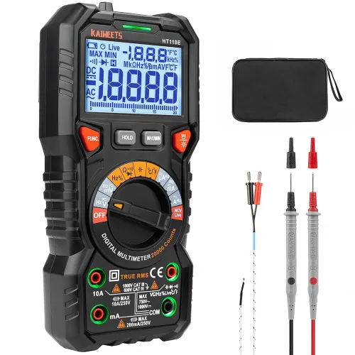 KAIWEETS HT118E Digital AC/DC Multimeter TRMS 20000 Counts High Resolution with Flashlight True RMS CAT IV 600V Safety Rated Best for Electronics Testing