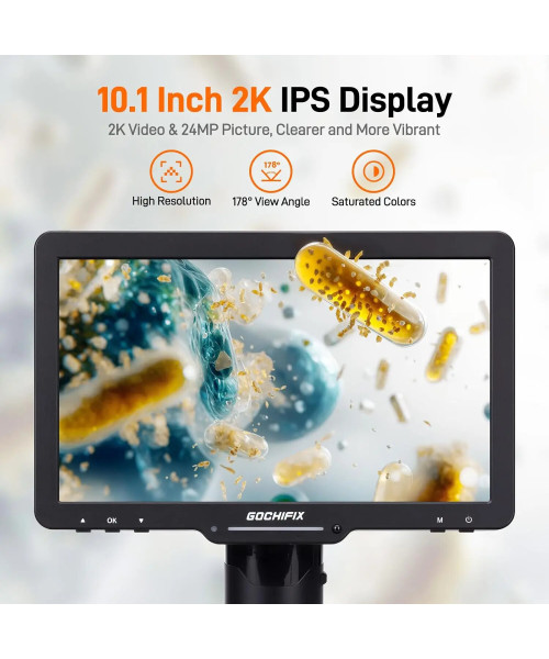 GOCHIFIX 10.1'' 3 Lens 2K Digital Microscope 2X-2500X Soldering Microscope for Electronics Repair Coin Microscope with IPS Screen Microscope