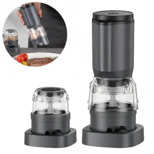 Comfook Electric Spice Grinder with Dual Pods Ceramic Core Adjustable Coarseness One-Button Operation USB Rechargeable Pepper & Salt Mill Set