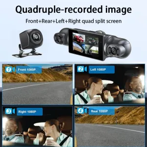 4 Channel 3-Inch IPS HD Dash Cam Night Vision Quad-Recording 1080P GPS Driving Recorder WiFi Connect Accident Recording Lock