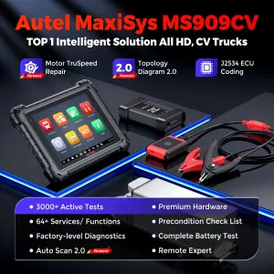 Autel MaxiSys MS909CV 9.7 Inch Display Car Diagnostic Tool Android 10 3000 Active Tests for HD Equipment And Commercial Vehicles Smarter Than MS908cvCV II / M908CV