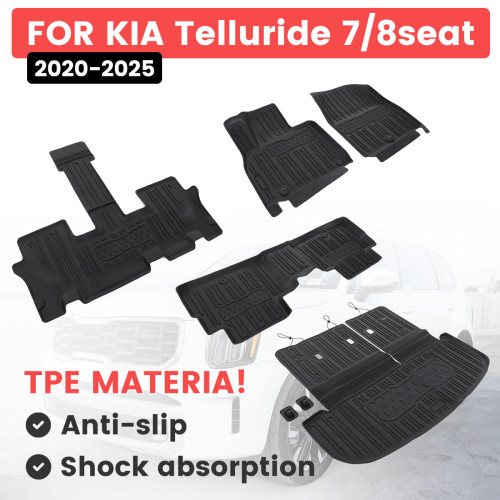 Floor Mats Set For Kia Telluride 2020-2025 Cargo Liner TPE Material All Weather Protection 7 8 Passenger Fit Car Accessories Seat Back Covers Full Coverage