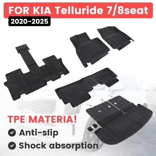 Floor Mats Set For Kia Telluride 2020-2025 Cargo Liner TPE Material All Weather Protection 7 8 Passenger Fit Car Accessories Seat Back Covers Full Coverage