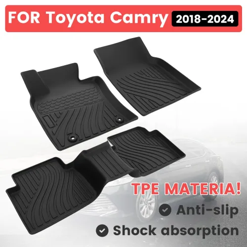Floor Mats For Toyota Camry 2018-2024 L/LE/SE/TRD/XLE/XSE All Weather Fit Laser Scanned TPE Material Front Rear 2 Row Black Skid Proof Raised Edges