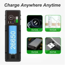 K1 Single Slot with USB Port Universal Li-ion Battery Charger Intellegent Charger for Flashlight RC Toys Home Tools Battery Charger For Li-ion 18650 21700 26650 AA AAA Batteries Cell