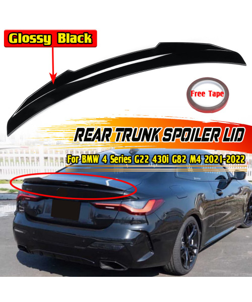 For BMW G22 430i G82 M4 2021-22 PSM Duckbill Rear Trunk Spoiler Lid Gloss Black