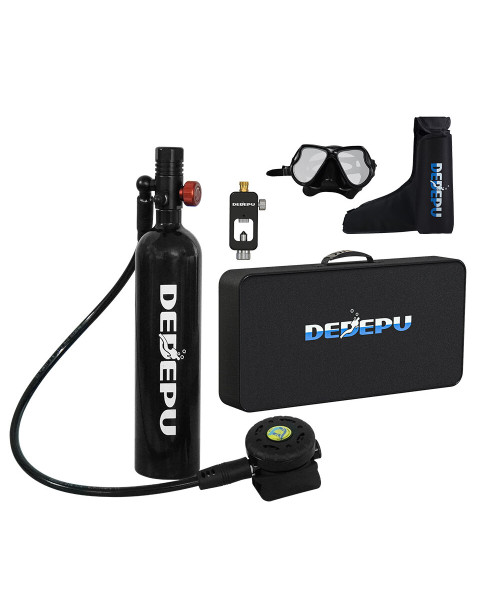 DEDEPU S5000B-A 1L Portable Scuba Diving Set 15-25 Minutes With Regulator Comfortable Silicone Mouthpiece Diving Goggles Strap Bag Handbag