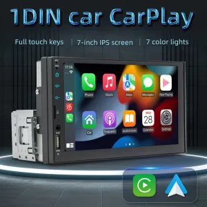 FX2 1Din Car MP5 Player 7 Inch IPS Screen Carplay Android Auto Bluetooth FM Radio Steering Wheel Control USB Support