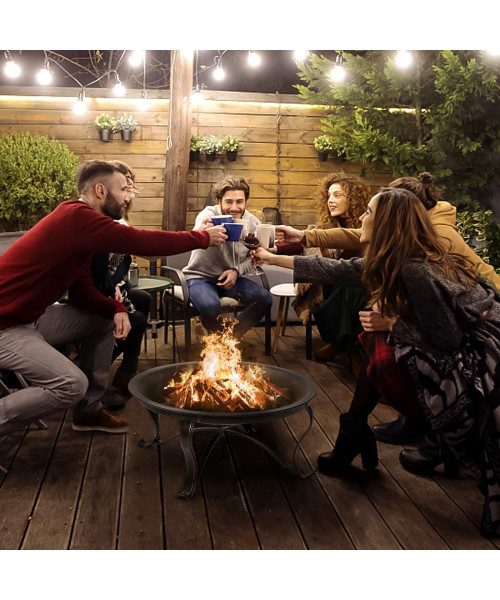 SINGLYFIRE 29 inch Fire Pits for Outside Firepit Outdoor Wood Burning Pit Steel Firepit Bowl for Patio Backyard Camping