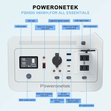 Poweronetek 600W Portable Power Station 480Wh LiFePO4 Solar Generator with USB-C PD60W, 2 Up to 600W AC Outlets, 150000mAh Backup LiFePO4 Battery for Camping, Travel, Emergency & Home Blackout PSK600