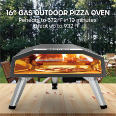ECOWELL EPO160 16" Pizza Stove Outdoor Oven with Outside Stone/Peel Infrared Thermometer and Portable Waterproof Cover Pizza Oven