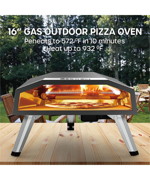 ECOWELL EPO160 16" Pizza Stove Outdoor Oven with Outside Stone/Peel Infrared Thermometer and Portable Waterproof Cover Pizza Oven